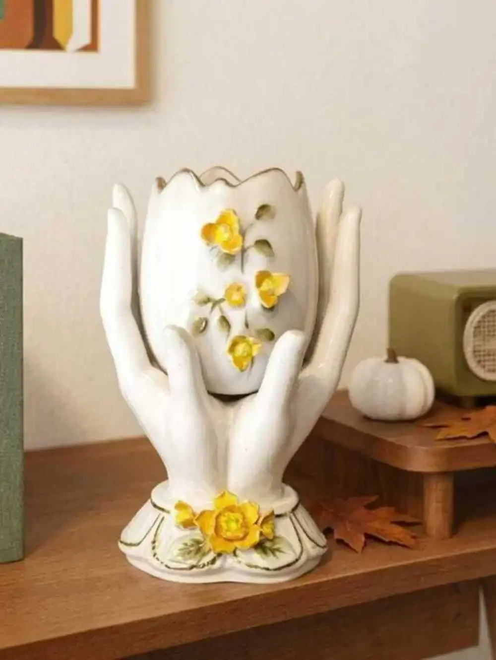 Vintage Japan Porcelain Hand Vase, Orange Floral Accent, Cottagecore Ring Holder